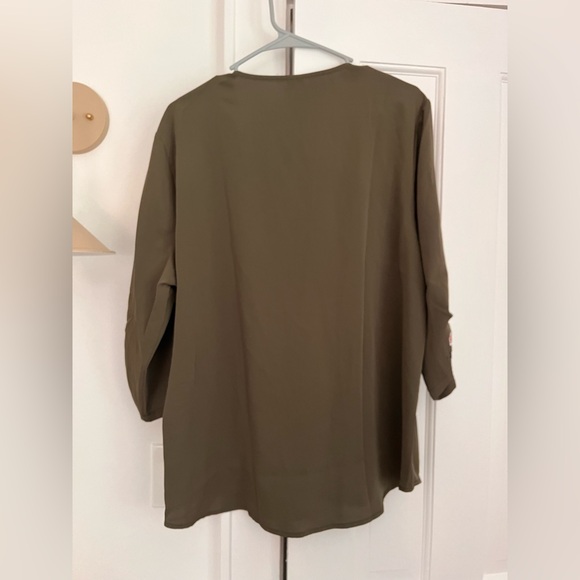 $55 Floral Embroidered V-Neck Boho Top - Olive Medium - Picture 5 of 6